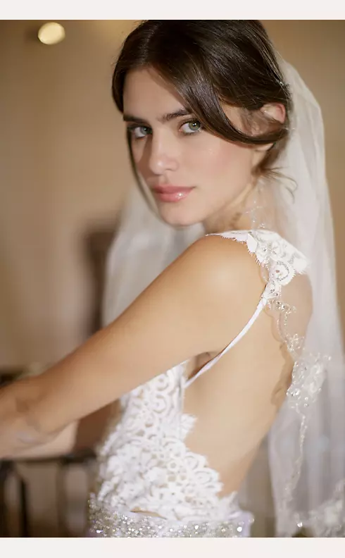 Beaded Scalloped English Tulle Veil with Comb Image 1