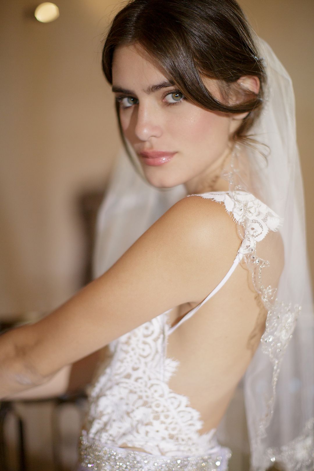 Beaded Scalloped English Tulle Veil with Comb Image 1