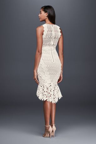 Mixed Lace Sheath Midi Dress with Fishtail Hem | David's Bridal