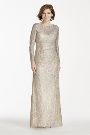Long Sleeve Metallic Lace Dress David's Bridal