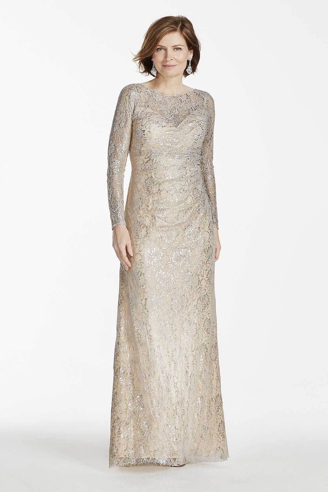 Long Sleeve Metallic Lace Dress Image 4