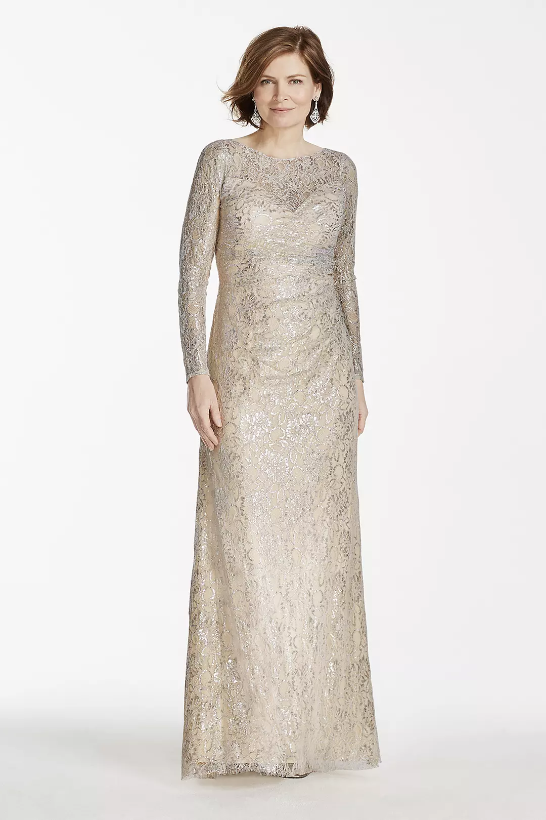 Long Sleeve Metallic Lace Dress Image