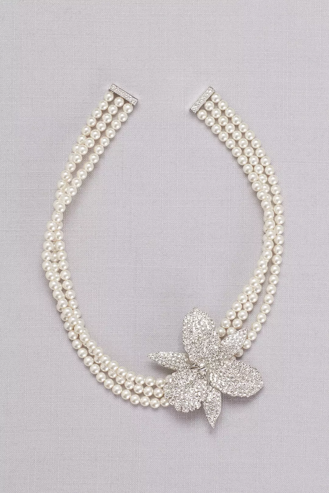 Pearl Choker with Pave Crystal Orchid Image