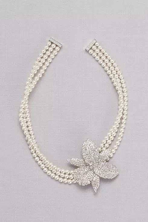 Pearl Choker with Pave Crystal Orchid Image 1