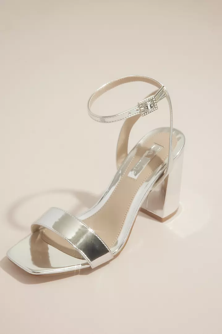 Rhinestone Buckle Satin Block Heel Sandals | David's Bridal Rhinestone Buckle Satin Block Heel Sandals | David's Bridal