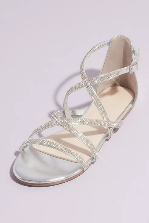 Crystal Embellished Metallic Flat Sandals Image 1