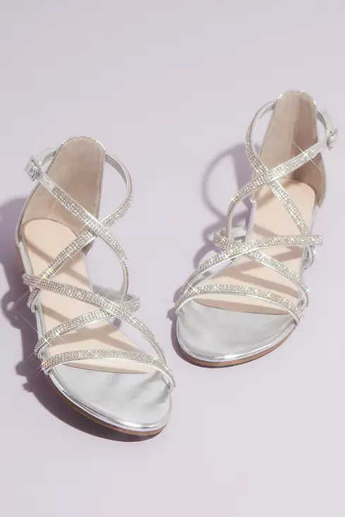 Crystal Embellished Metallic Flat Sandals Image 3