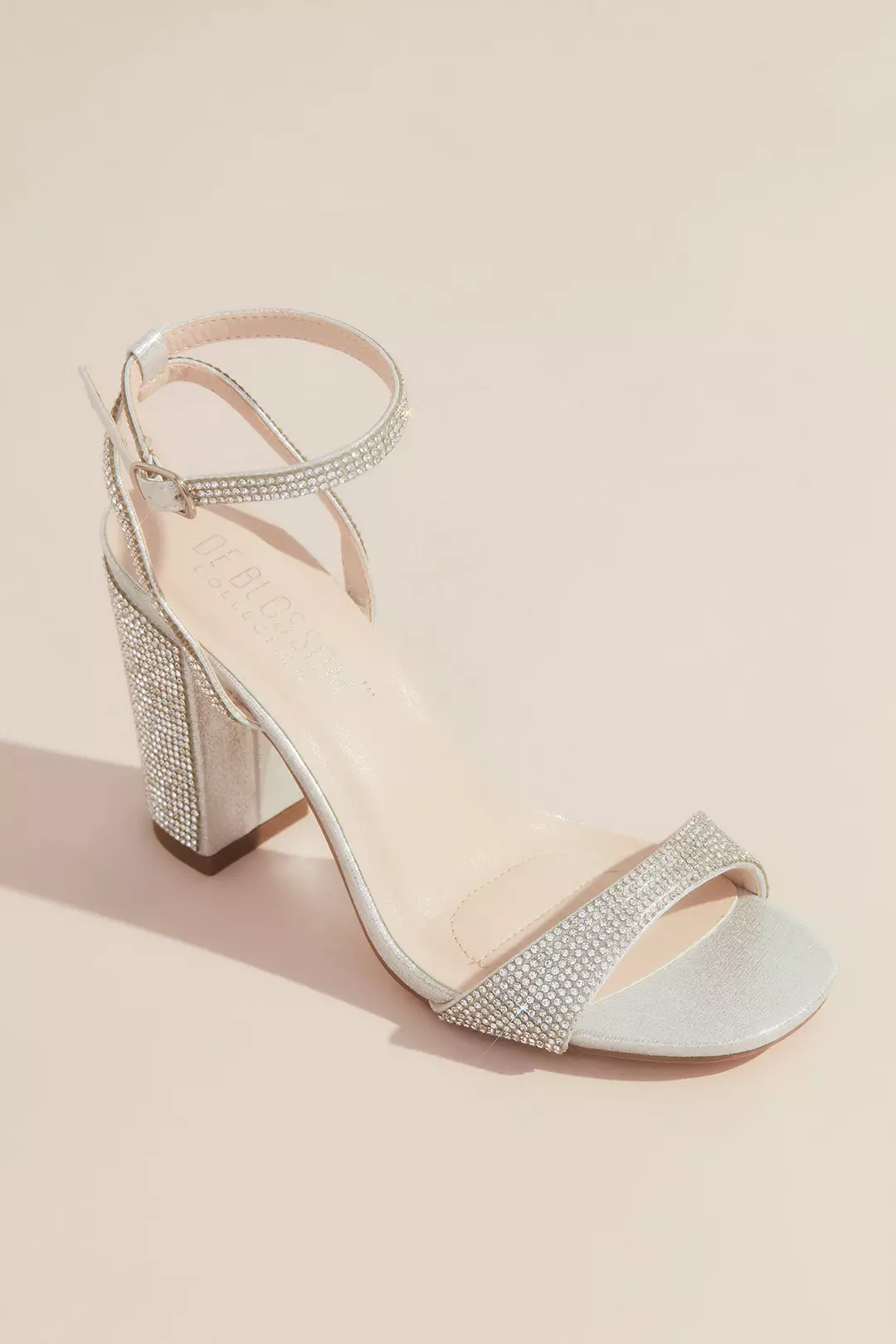 Sparkly Minimalist Ankle Strap Block Heel Sandals | David's Bridal