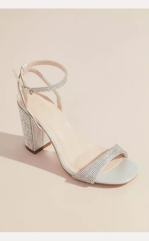 Sparkly Minimalist Ankle Strap Block Heel Sandals | David's Bridal