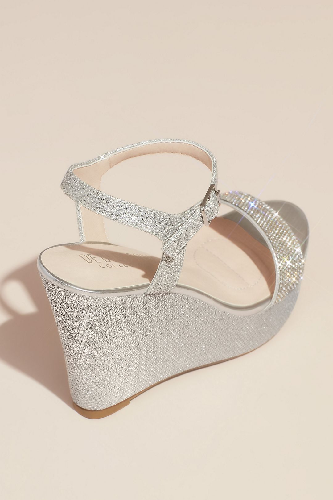 Crystal Embellished Strap Glitter Platform Wedges | David's Bridal