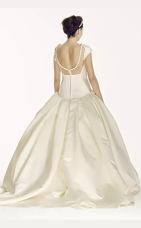 Oleg Cassini Satin Cap Sleeve Beaded Wedding Dress Image 2