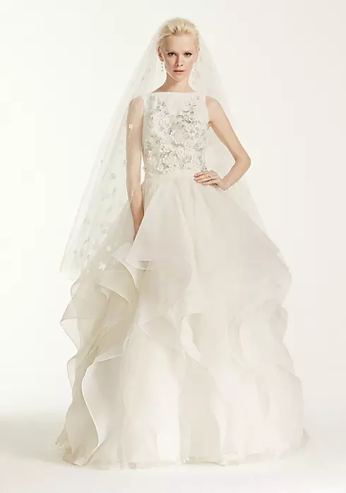 Oleg Cassini High Neck 3D Floral Wedding Dress Image 1