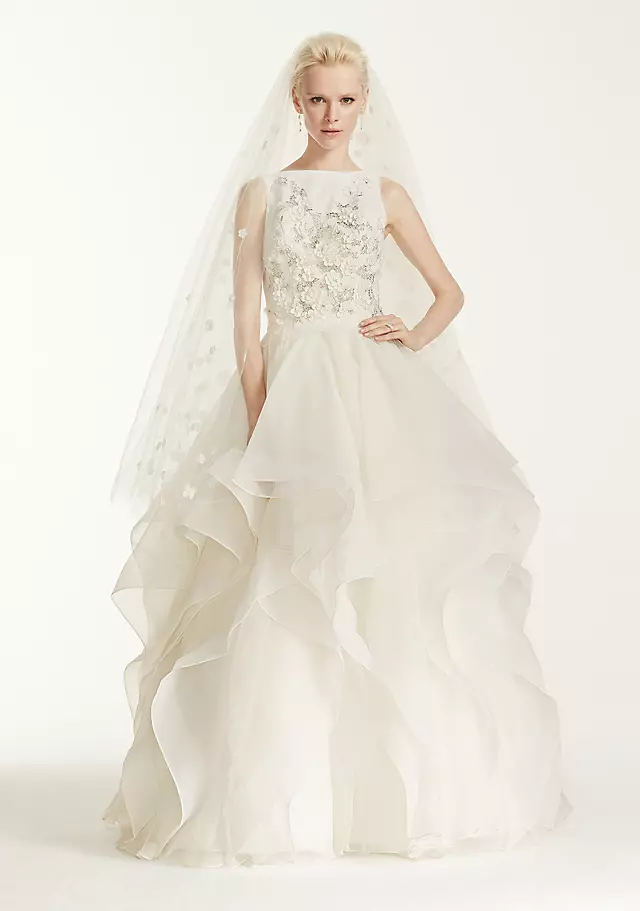 Oleg Cassini High Neck 3D Floral Wedding Dress Image