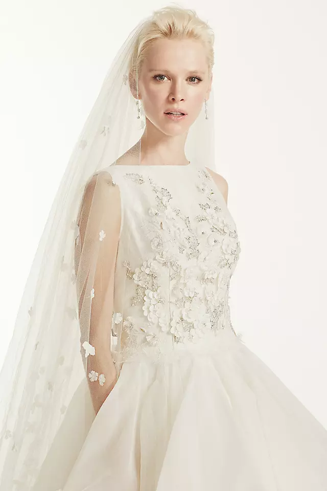 Oleg Cassini High Neck 3D Floral Wedding Dress Image 5