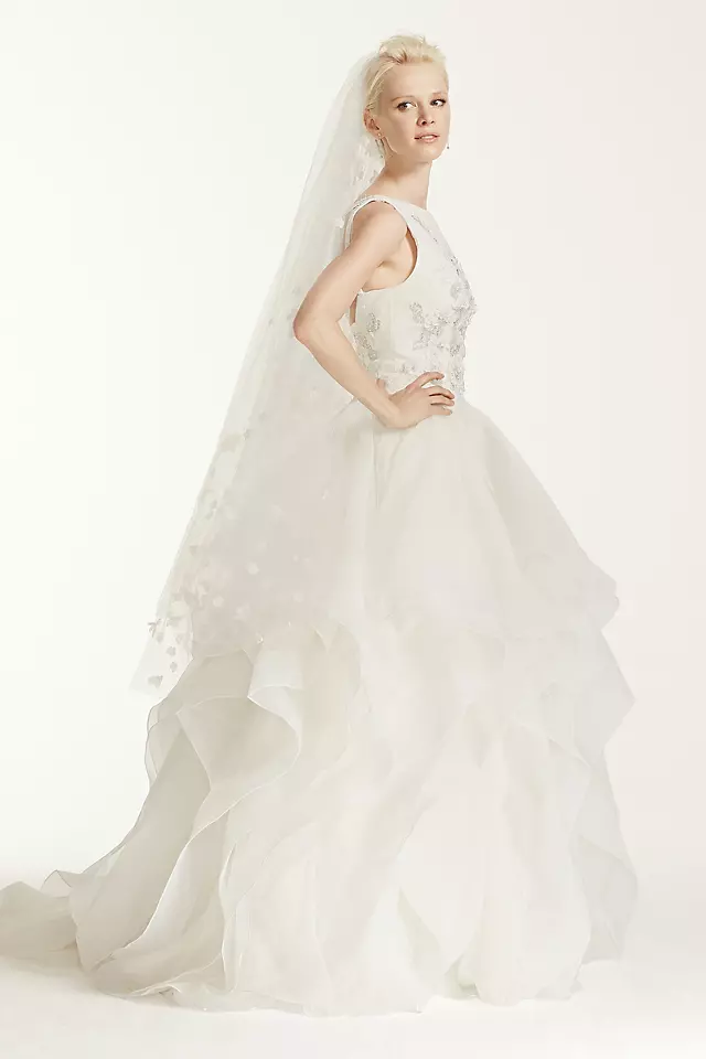 Oleg Cassini High Neck 3D Floral Wedding Dress Image 3