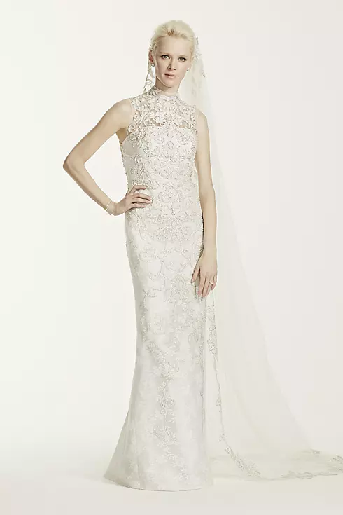 Oleg Cassini High Neck Lace Wedding Dress Image 2