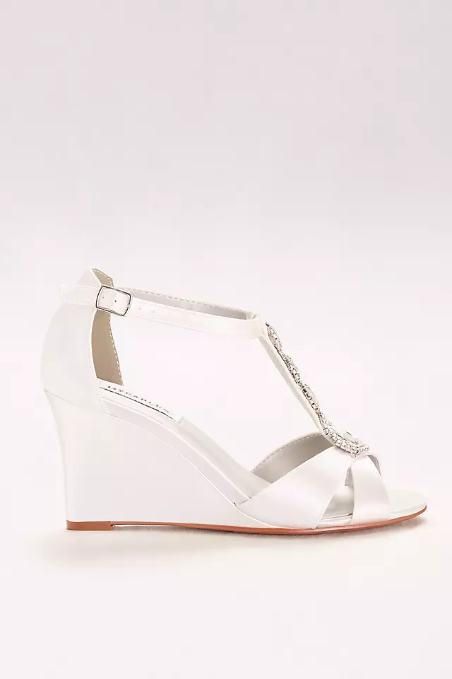 Dyeable Satin T-Strap Wedges with Crystals Image 3