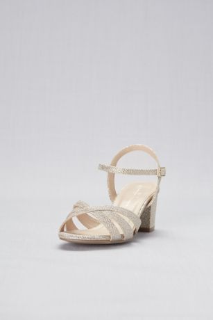 Glitter Metallic Block Heel Wide Width Sandals