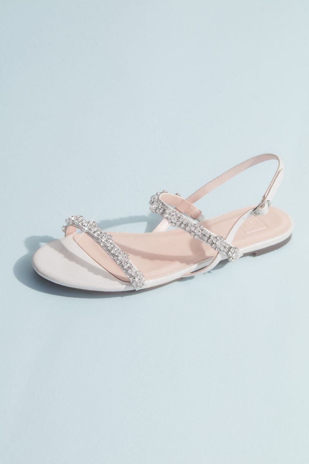 Satin and Crystal Quarter-Strap Flat Sandals | David's Bridal