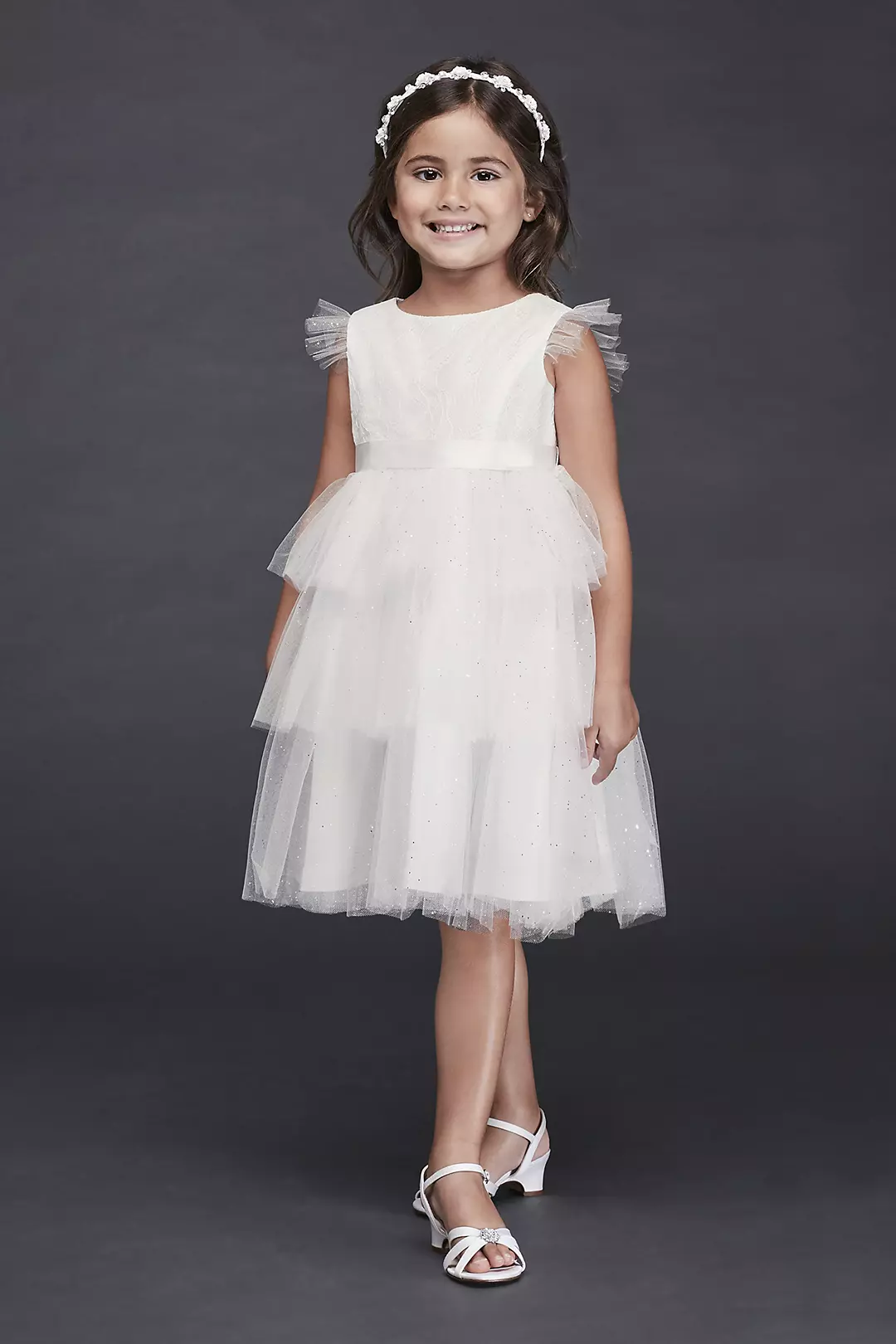 Tiered Sparkle Tulle and Lace Flower Girl Dress Image