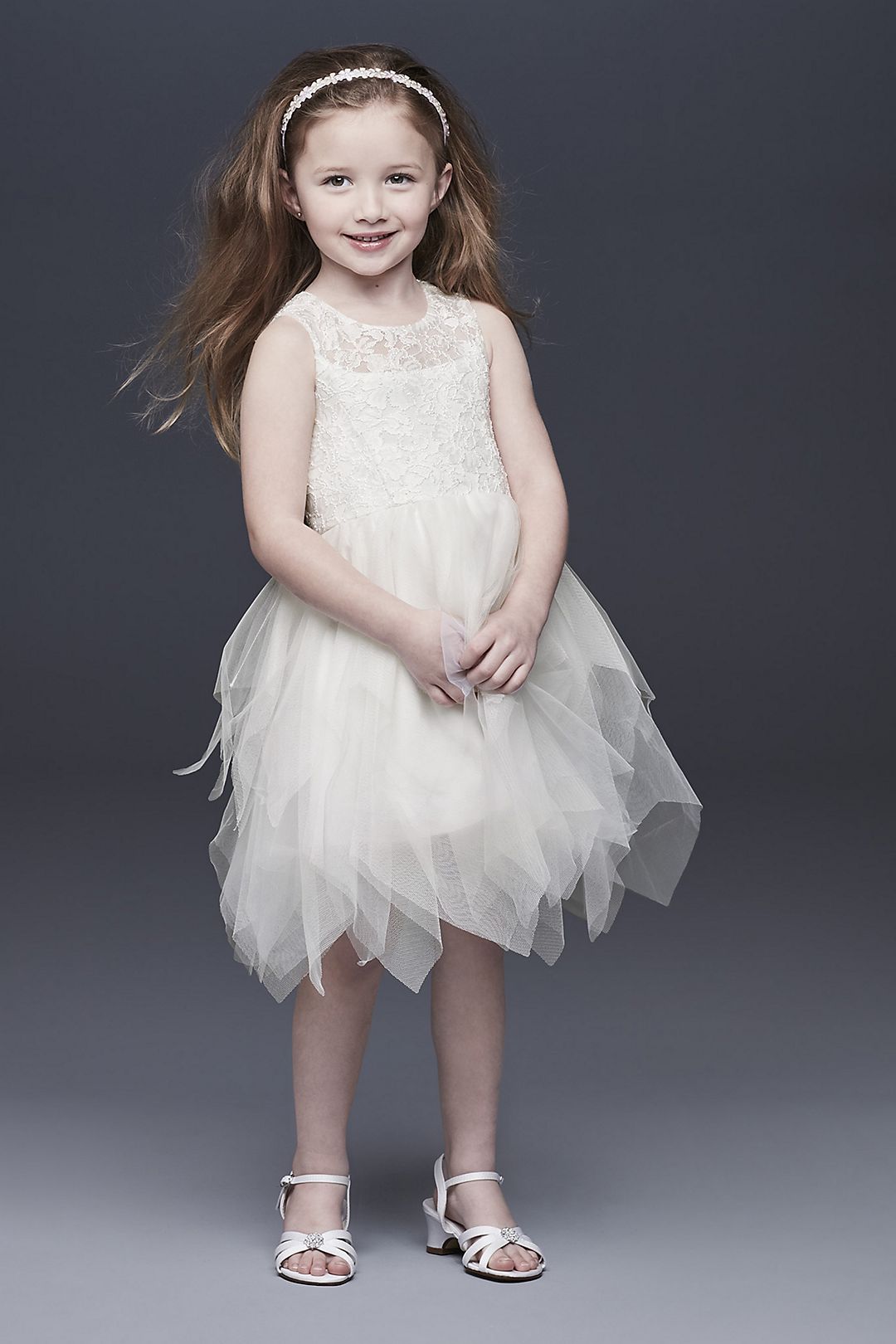 Handkerchief Hem Tulle and Lace Flower Girl Dress Image 1