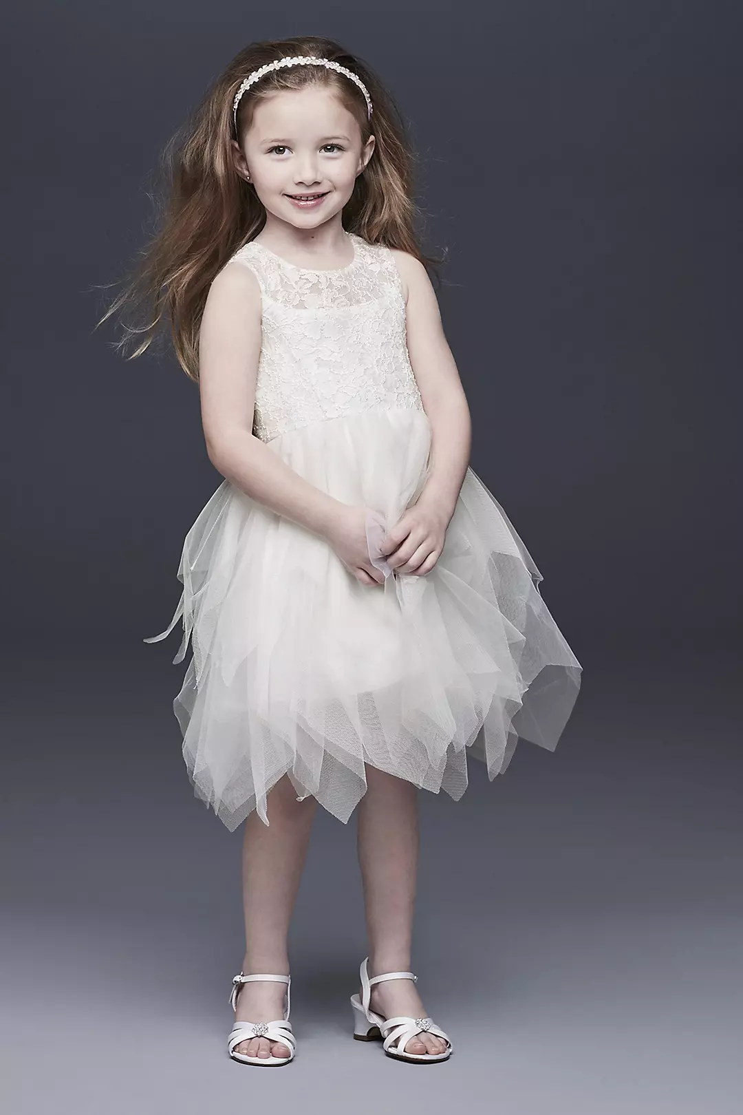 Handkerchief Hem Tulle and Lace Flower Girl Dress Image