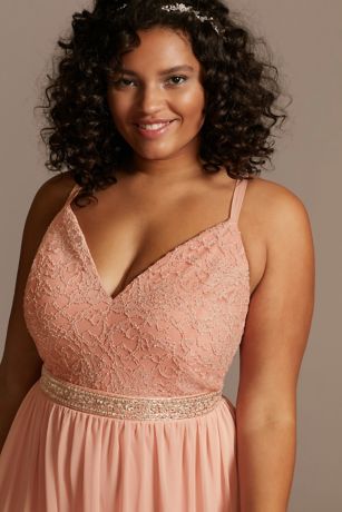 Lace Bodice Illusion Back Gown with Crystal Belt | David's Bridal