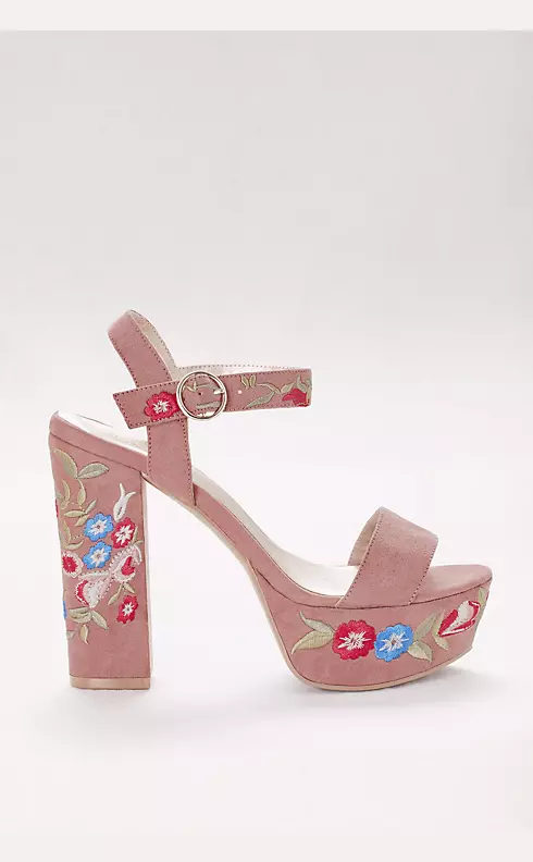 Floral-Embroidered Faux-Suede Platform Heels Image 3