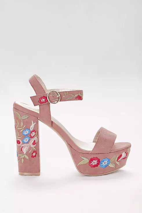 Floral-Embroidered Faux-Suede Platform Heels Image 3
