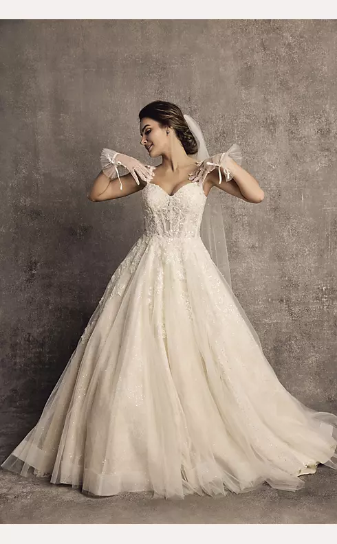 Tulle Tank Ball Gown with Floral Lace Appliques Image 5
