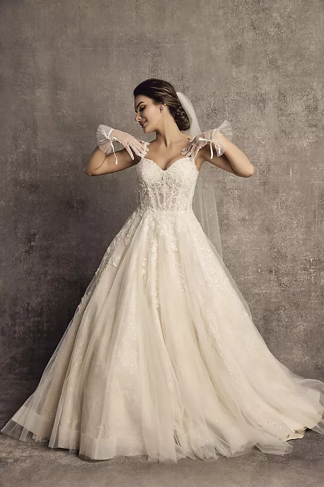 Tulle Tank Ball Gown with Floral Lace Appliques Image 5