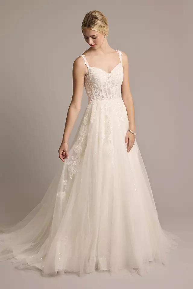 Tulle Tank Ball Gown with Floral Lace Appliques Image