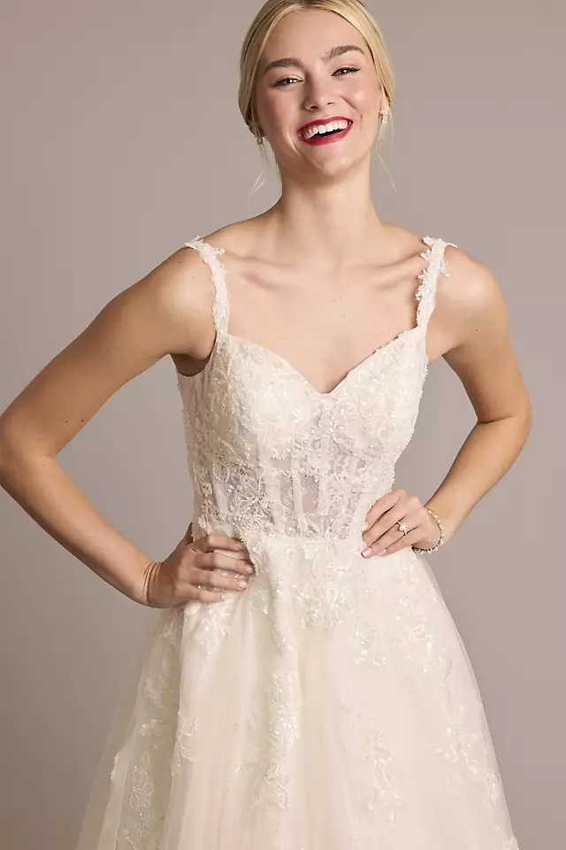 Tulle Tank Ball Gown with Floral Lace Appliques Image 3