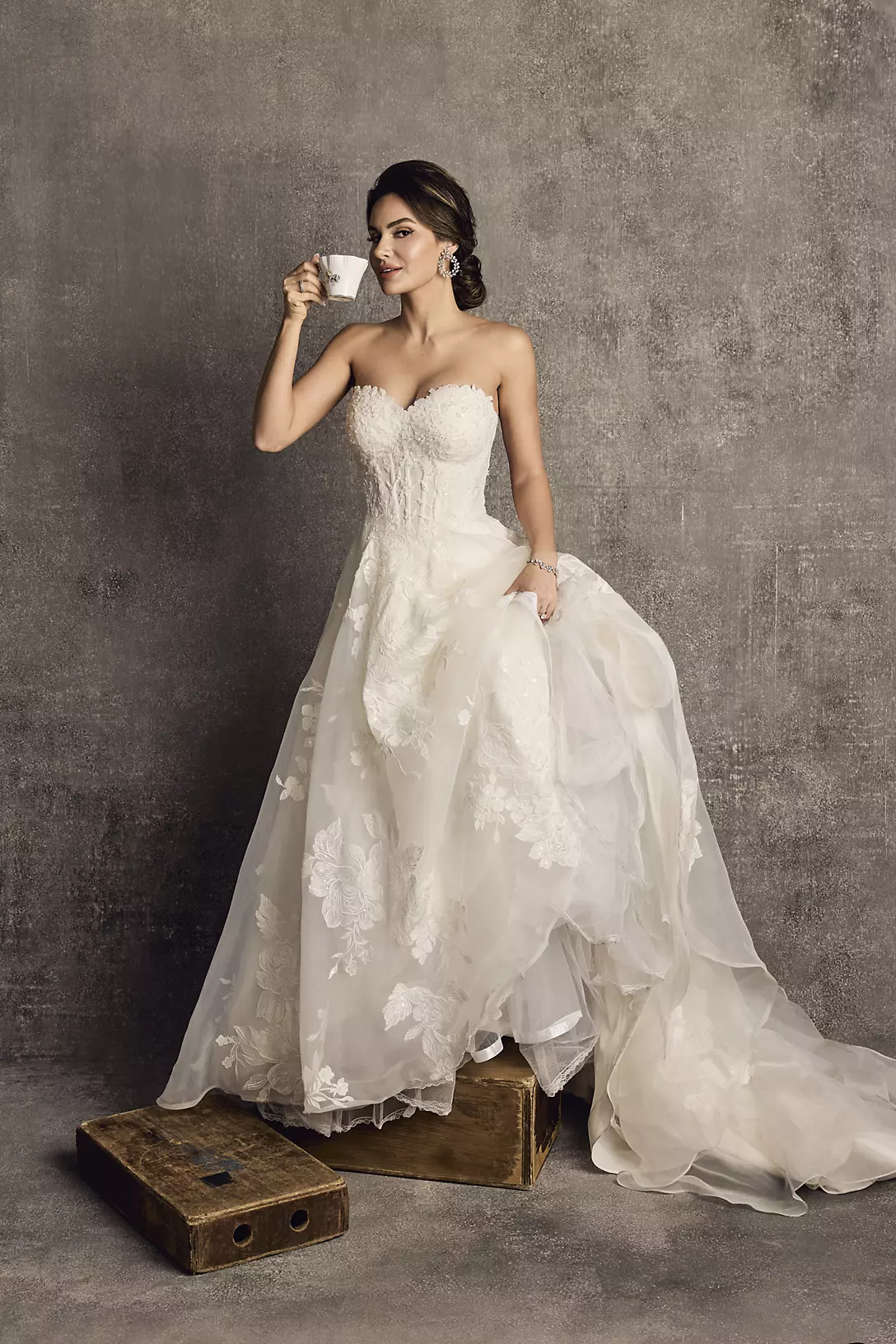Strapless 3D Floral Organza Wedding Dress Image 4