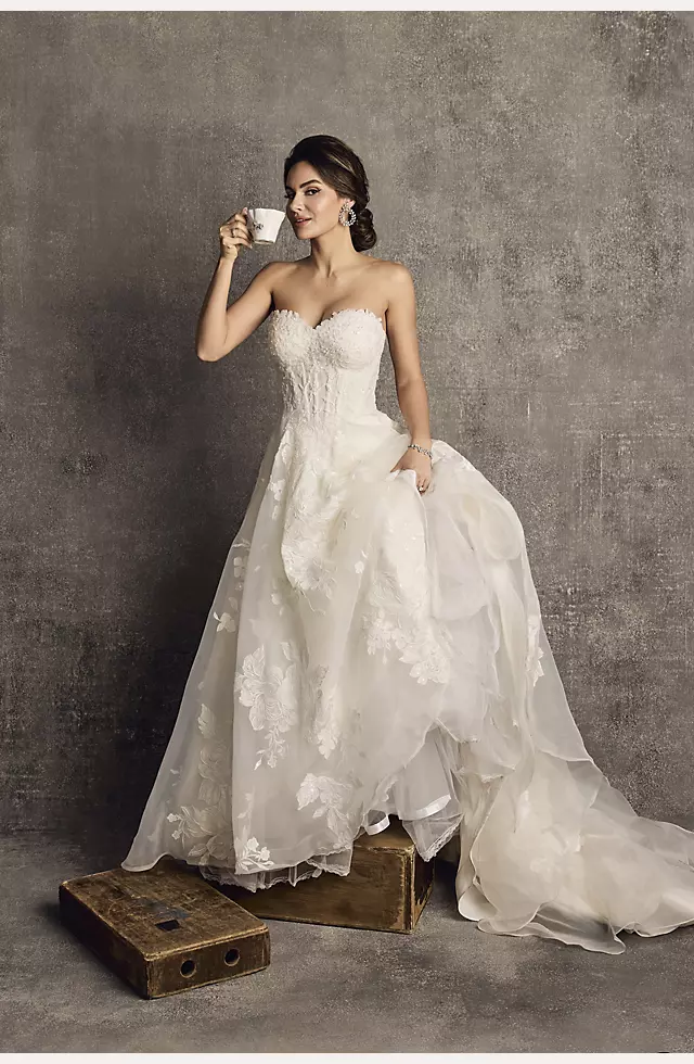 Strapless 3D Floral Organza Wedding Dress Image 4