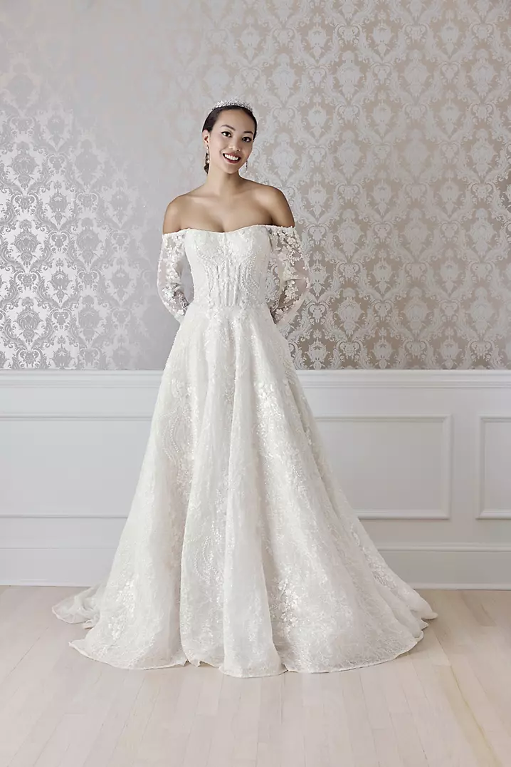 Off-the-shoulder Beading Long Sleeves Ball Gown Wedding Dress Off-the-shoulder Beading Long Sleeves Ball Gown Wedding Dress