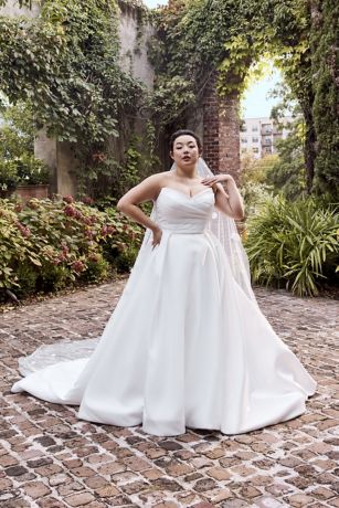 Draped Satin Sculpted Neckline Ball Gown | David's Bridal