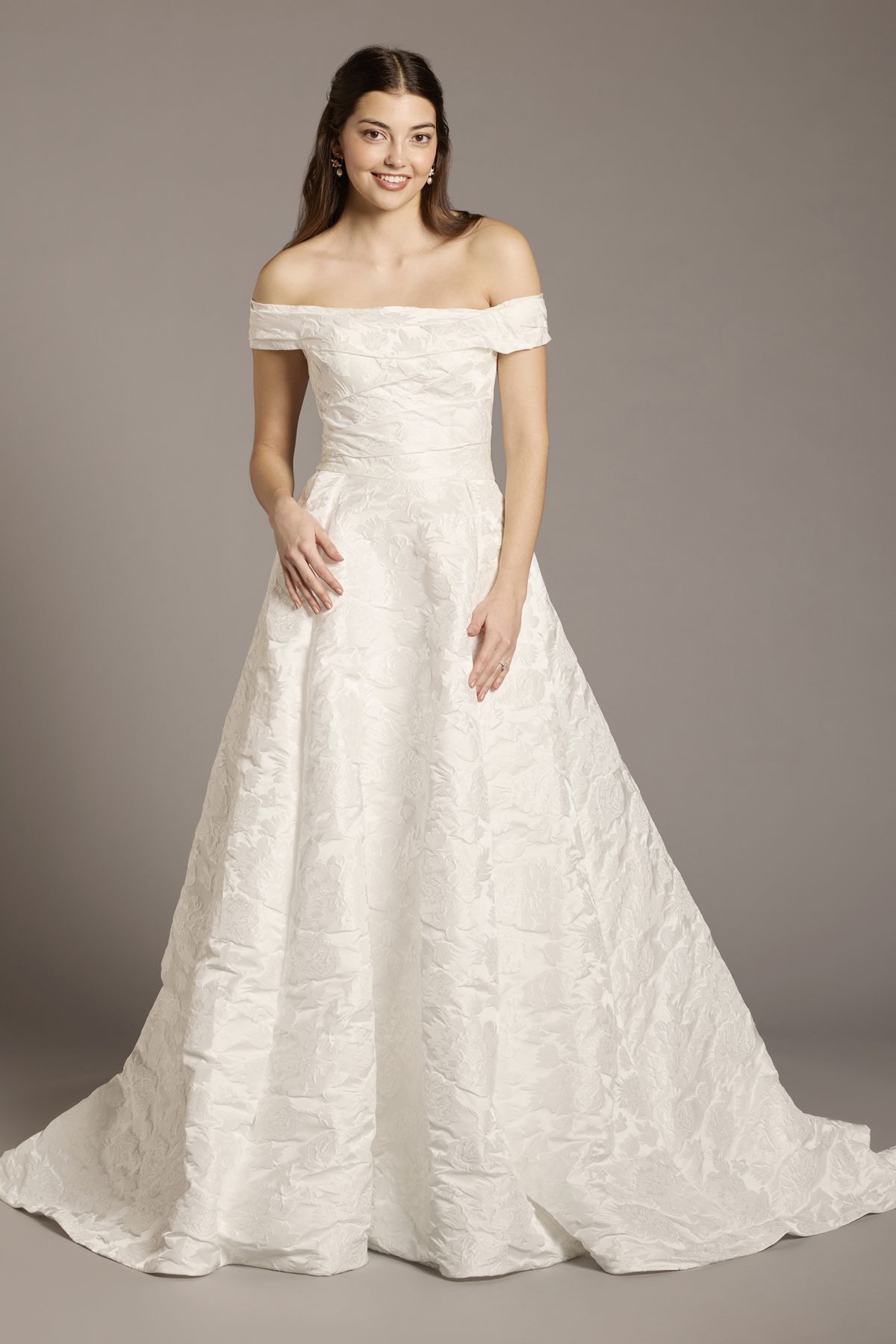 Off-the-Shoulder Jacquard Ball Gown Wedding Dress