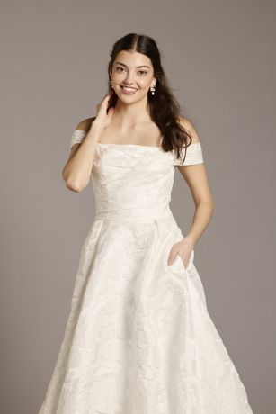 Off-the-Shoulder Jacquard Ball Gown Wedding Dress