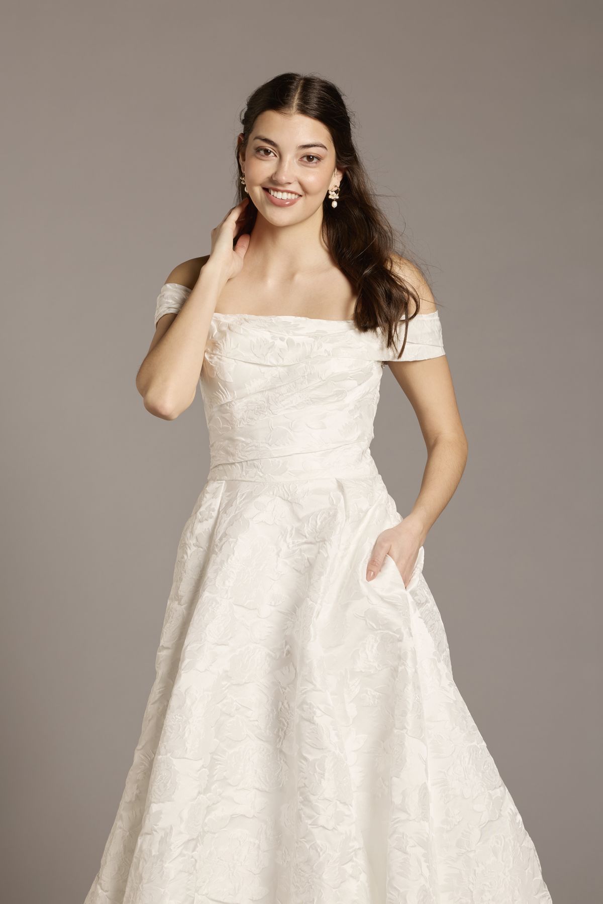 Off-the-Shoulder Jacquard Ball Gown Wedding Dress