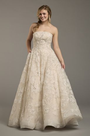 Floral Embroidered Strapless Tulle Ball Gown David's Bridal