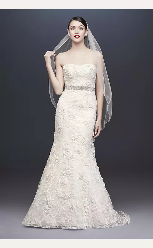 Oleg Cassini Subtle Pink 3D Floral Wedding Dress  Image 1
