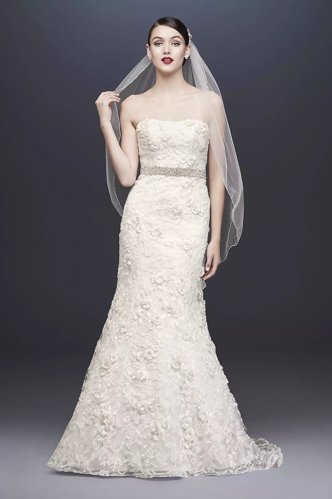 Oleg Cassini Subtle Pink 3D Floral Wedding Dress  Image