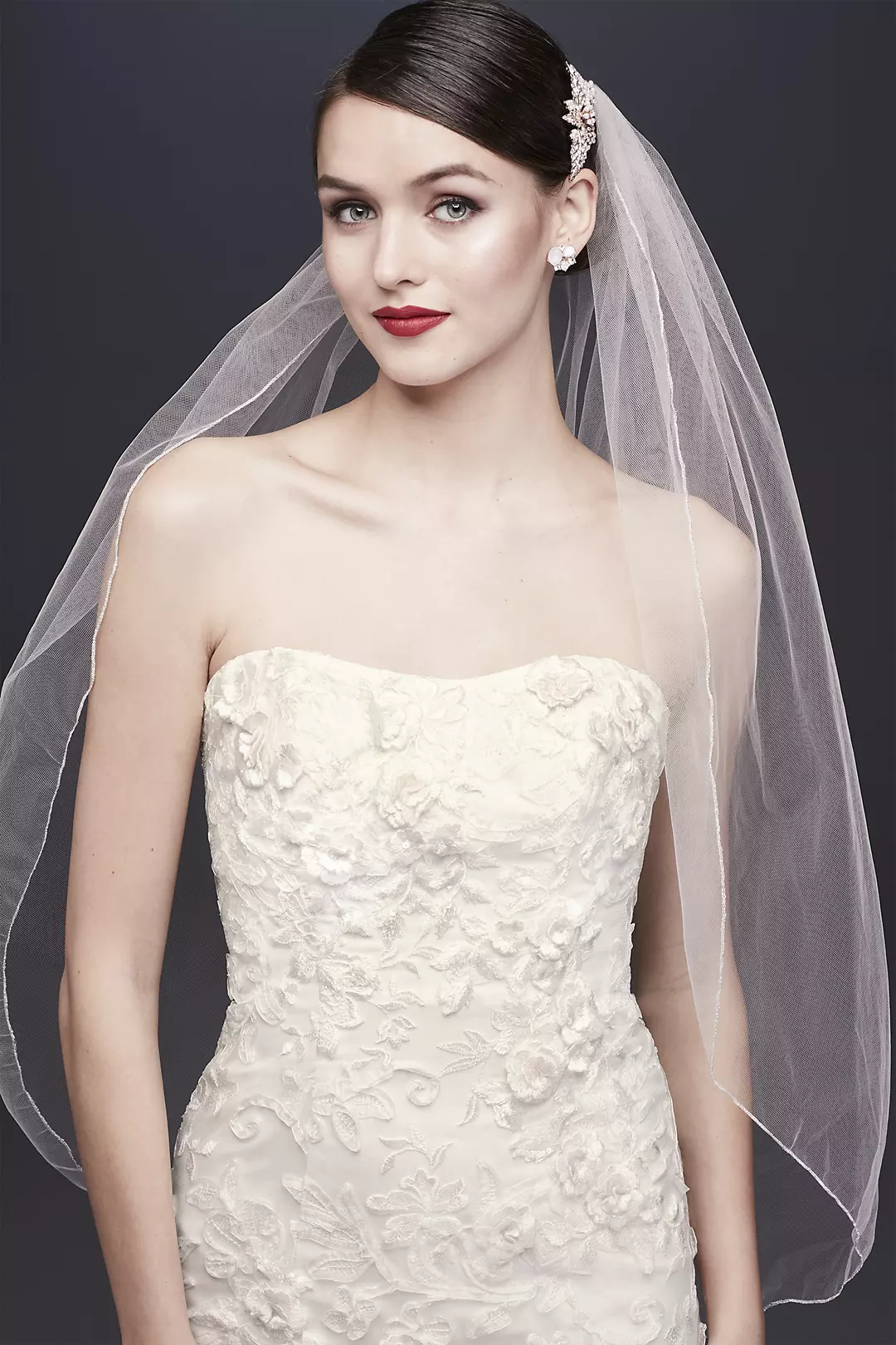 Oleg Cassini Subtle Pink 3D Floral Wedding Dress  Image 3