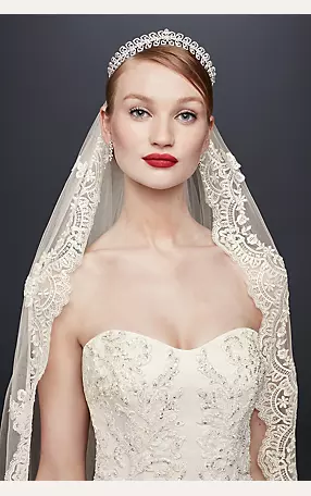 Oleg Cassini Satin Lace Strapless Wedding Dress Image 3