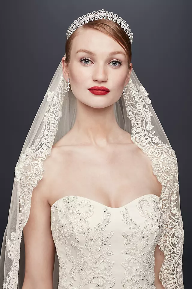 Oleg Cassini Satin Lace Strapless Wedding Dress Image 3
