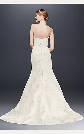 Oleg Cassini Satin Lace Strapless Wedding Dress Image 2