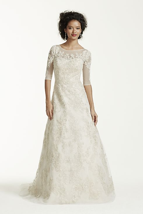 As-Is Oleg Cassini 3/4 Sleeve Lace Wedding Dress Image