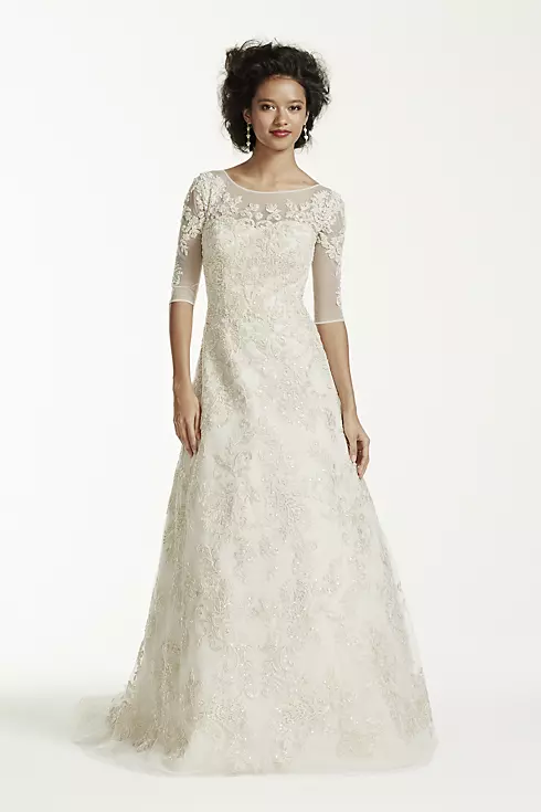 As-Is Oleg Cassini 3/4 Sleeve Lace Wedding Dress Image 1