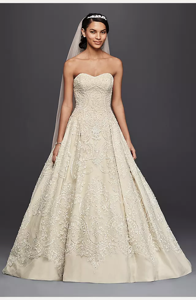 Oleg Cassini Beaded Lace Tulle Wedding Dress Image